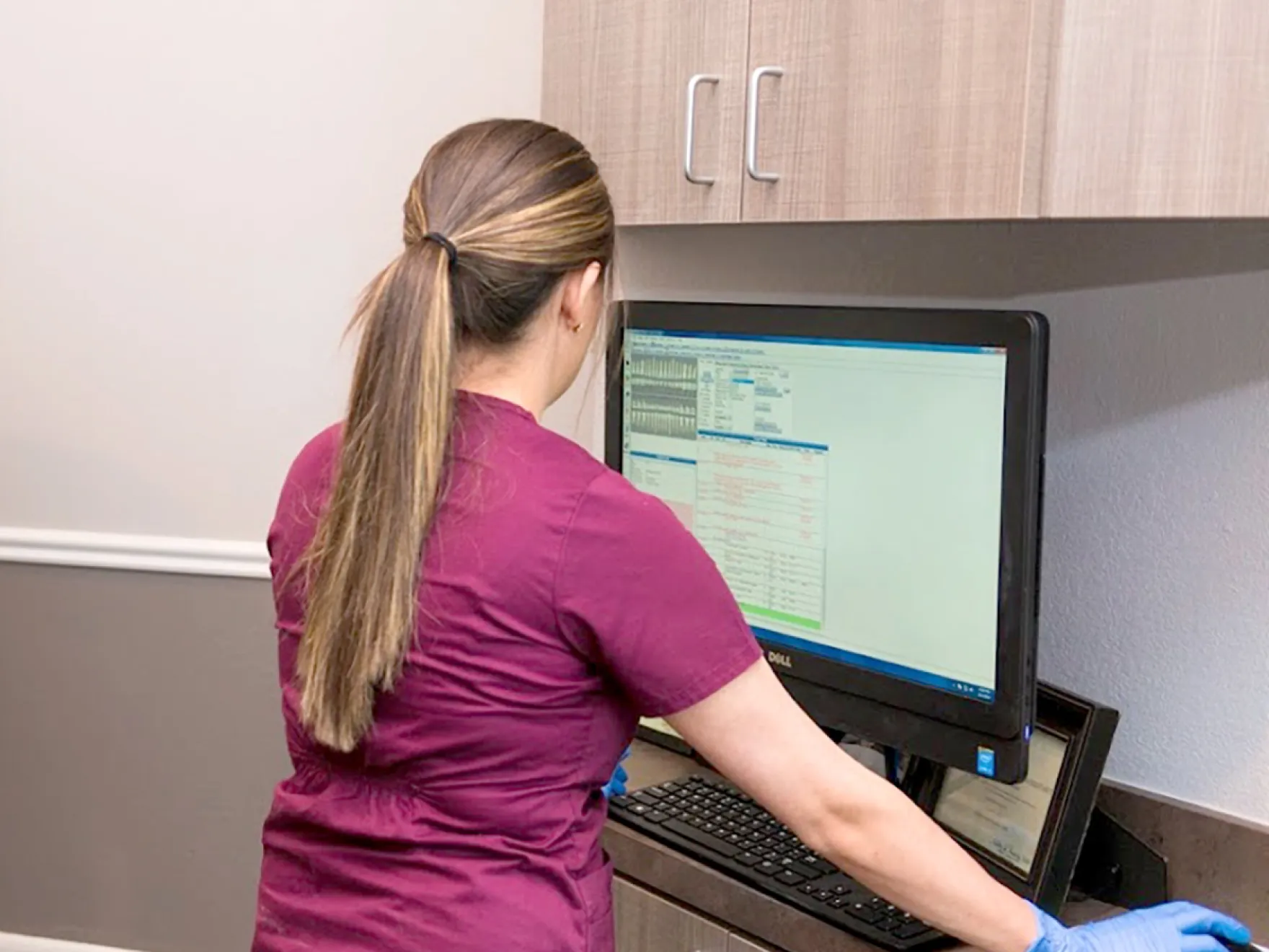 Hudson Oaks Family Dentistry team member checking the computer